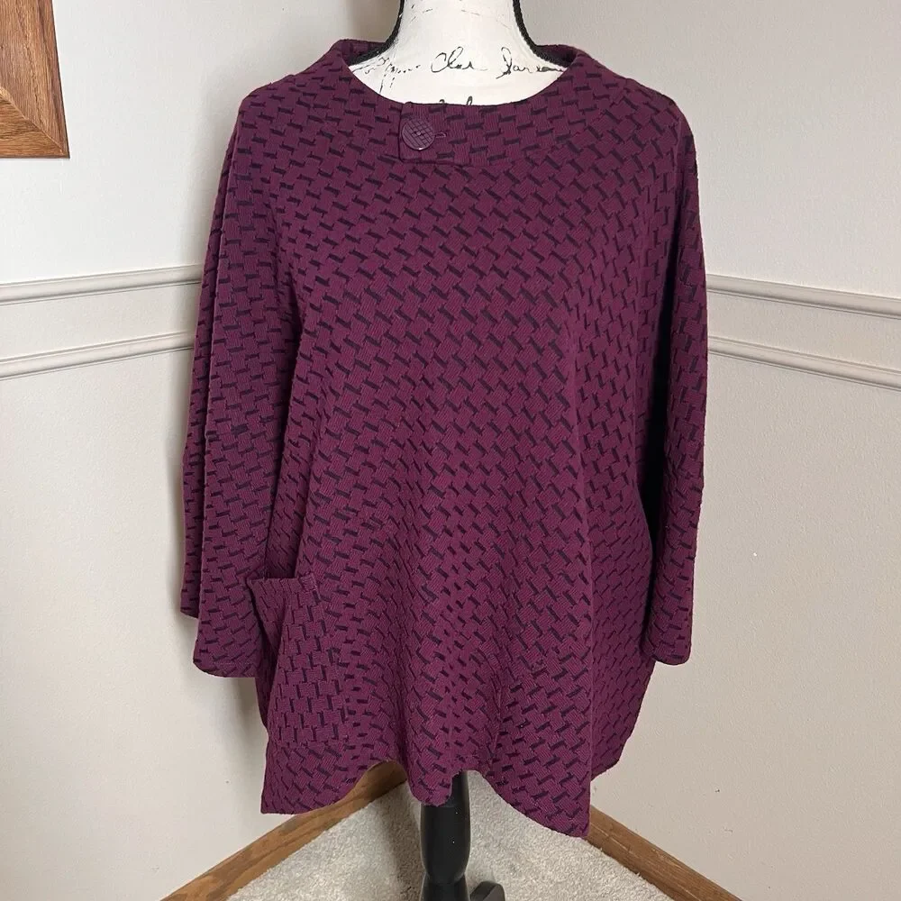 Habitat Clothes To Live In Oversize Sweater Women L Lagenlook Houndstooth Purple